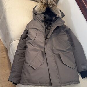 Canada Goose Gray Puffer Jacket with Fur Hood